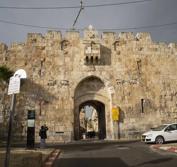 Jerusalém Israel Dezembro 2020 Portão Dos Leões Nos Muros Antiga — Fotografia de Stock