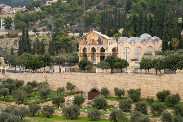 Jerusalém Israel Dezembro 2020 Igreja Getsêmani Todas Nações Fundo Monte — Fotografia de Stock