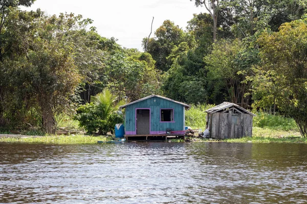 Brezilya Amazon 'unda Manaus şehrinin yakınındaki nehir kenarı ve sürat tekneleri