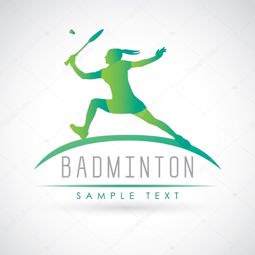 Badminton sports logo template. Silhouette of professional female badminton player. Vector illustration