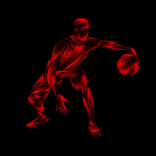 Giocatore di basket Red Glow Silhouette su nero — Foto Stock