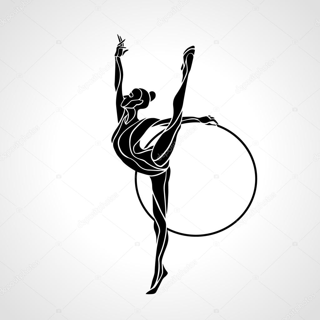 Rhythmic Gymnastics with Hoop Silhouette on white background