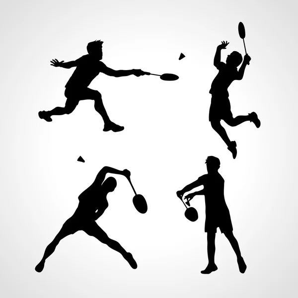 Juego de siluetas para jugadores de bádminton — Vector de stock