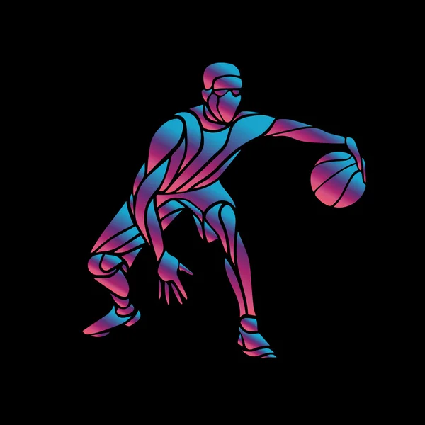 Kosárlabda játékos Slam Dunk Neon fénye sziluett — Stock Vector