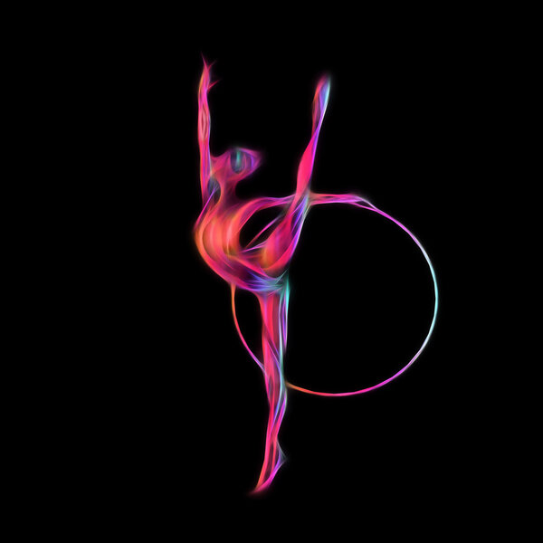 Rhythmic Gymnastics with Hoop Silhouette on black background