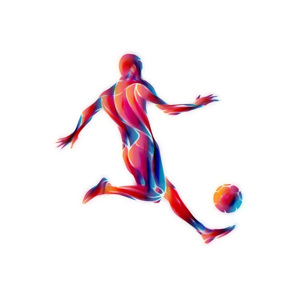 Il giocatore di calcio calcia il pallone. La colorata illustrazione astratta su sfondo bianco . — Foto Stock