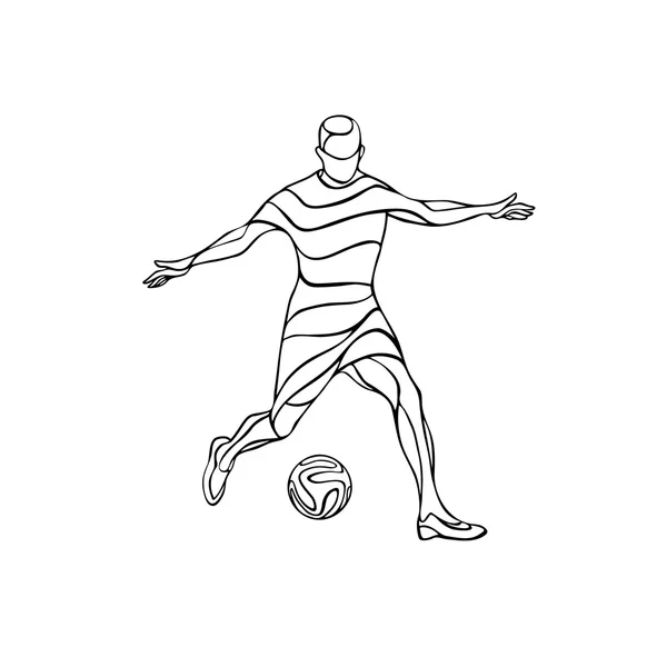 Fútbol o silueta de futbolista con pelota aislada — Vector de stock