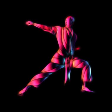 Dövüş sanatları soyut siluet siyah arka plan üzerine