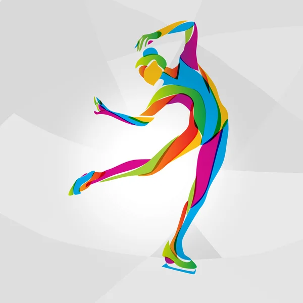 Silhouette multicolore della ragazza del pattinaggio su ghiaccio — Vettoriale Stock