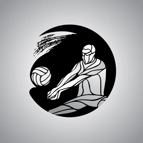 Joueur de volley-ball recevoir icône logo silhouette balle — Image vectorielle