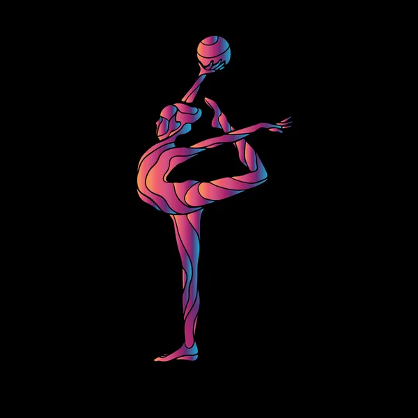 Creative silhouette of gymnastic girl. Art gymnastics with ball — Stock Vector