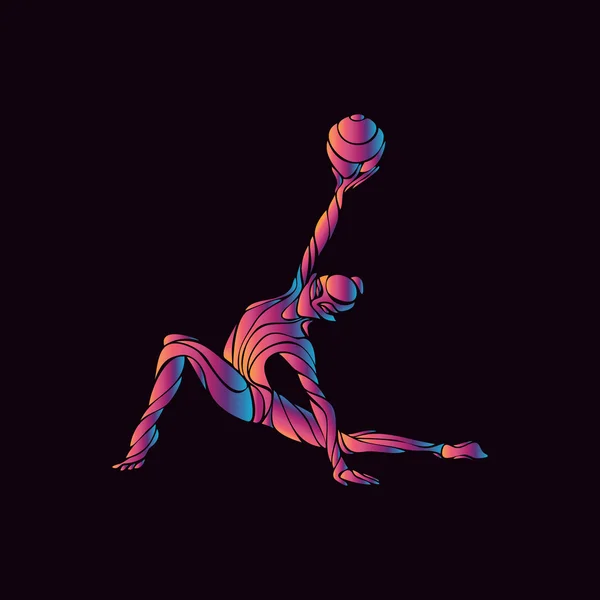 Silueta creativa de chica gimnástica. Gimnasia artística con pelota — Vector de stock