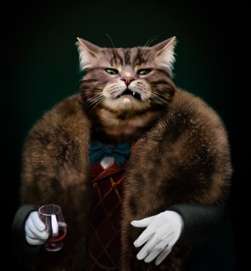 Arrogant sophisticated dressed cat boss looking with contempt clipart