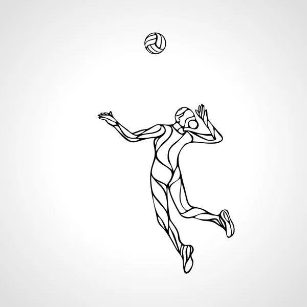 Jugadora de voleibol femenina silueta contorno — Vector de stock