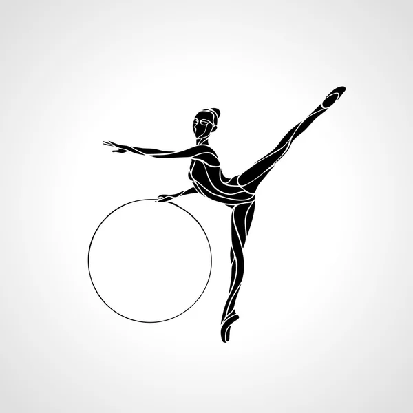 Rhythmic Gymnastics with Hoop Silhouette on white background — Stock Vector