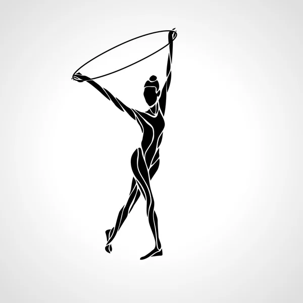 Gymnastique rythmique avec silhouette cerceau sur fond blanc — Image vectorielle