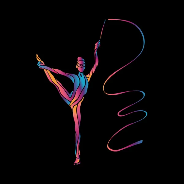 Silhouette créative de fille gymnastique. Gymnastique artistique avec ruban — Image vectorielle