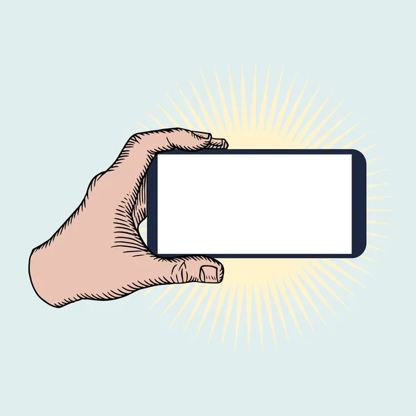 Hand som håller mobiltelefon horisontellt. — Stock vektor