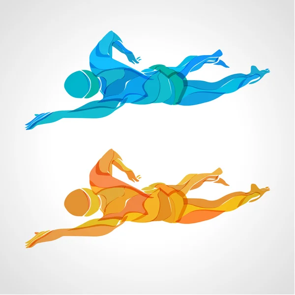 Silueta de color nadador estilo libre. Deporte natación atleta — Vector de stock