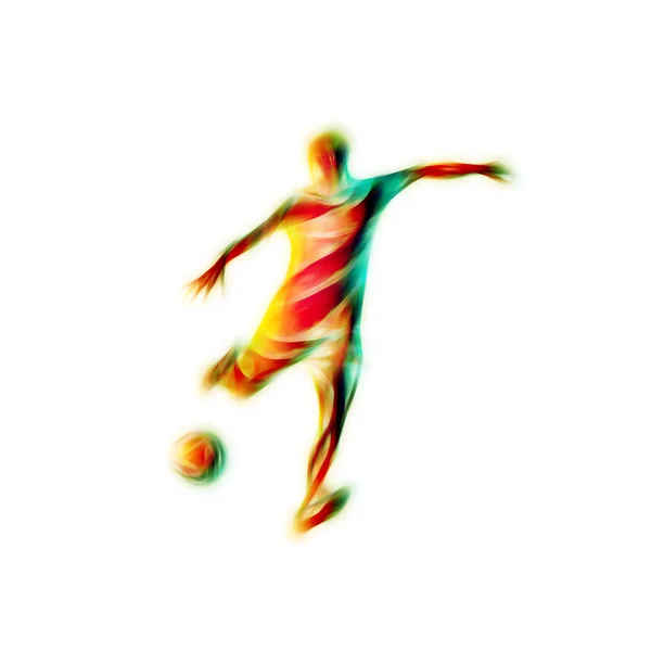 Piłkarz kopie piłkę. Kolorowy streszczenie ilustracja na białym tle. — Zdjęcie stockowe