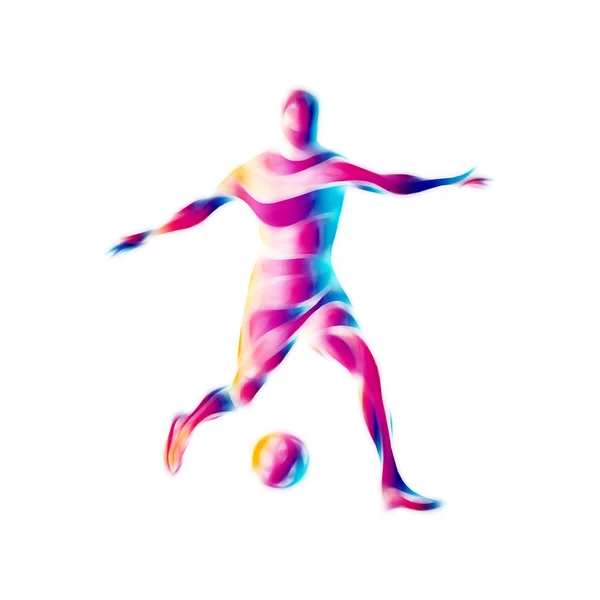 Fotbalista kope míč. Barvitý abstraktní ilustrace na bílém pozadí. — Stock fotografie