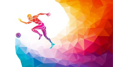 Soccer player. Footballer kicks the ball in trendy abstract colorful polygon style with rainbow back vector Soccer player. Footballer kicks the ball in trendy abstract colorful polygon style with rainbow back vector