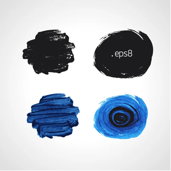 Black and blue grunge hand drawn round blobs Vector set. — Stock Vector