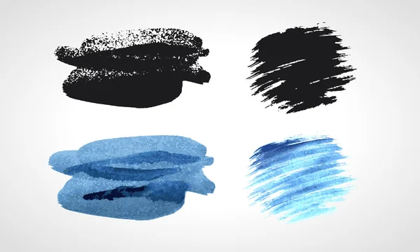 Grunge negro y azul mancha dibujada a mano conjunto de vectores . — Archivo Imágenes Vectoriales
