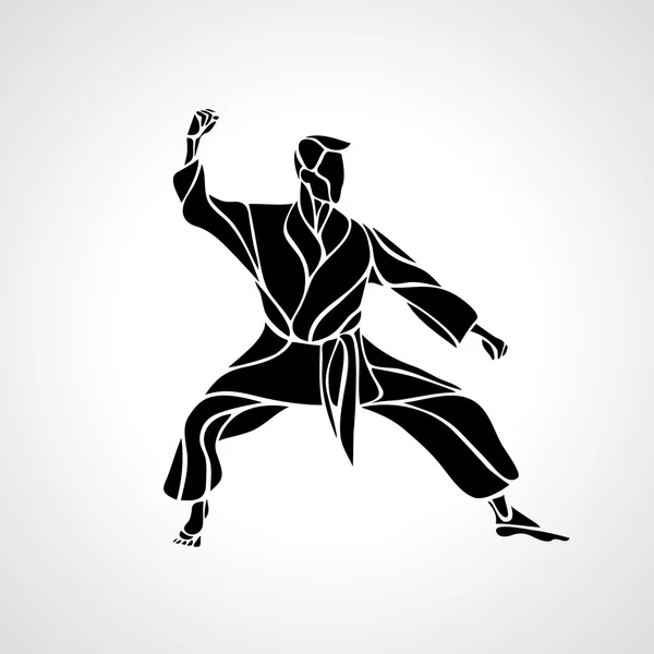 Kampfkünste Pose Silhouette. Karate-Kämpfer — Stockvektor