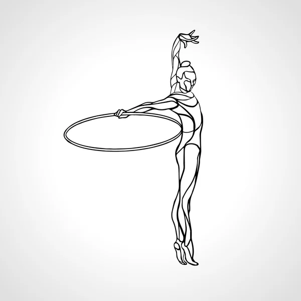 Gymnastique rythmique avec silhouette cerceau sur fond blanc — Image vectorielle