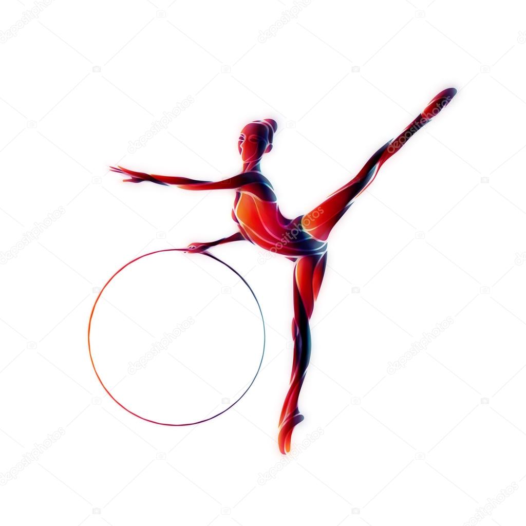 Rhythmic Gymnastics with Hoop Color Silhouette on white background