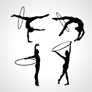 Gymnastic girls with hoops silhouettes collection. Art gymnastics vector set clipart