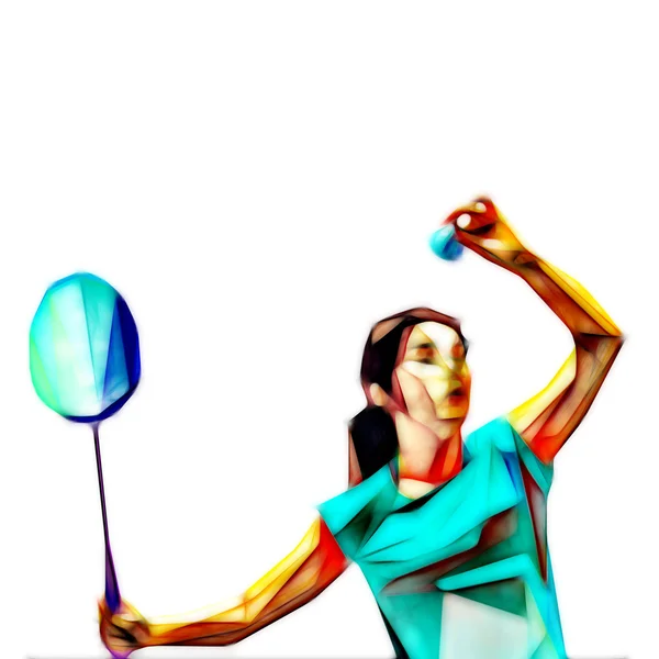 Leitor de badminton feminino brilhante abstrato. Servindo Shuttlecock — Fotografia de Stock