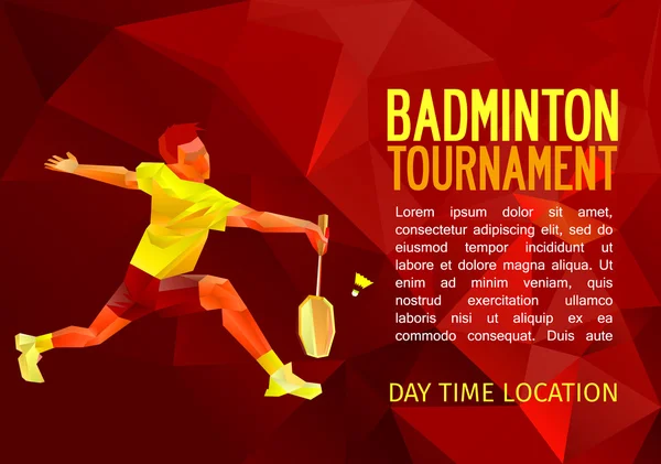 Badminton oyuncu, poster, afiş, turnuva duyuru için boş alan ile vektör çizim — Stok Vektör