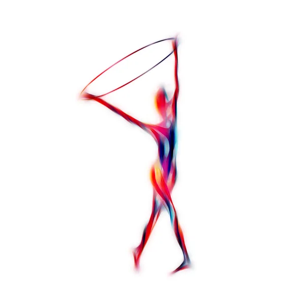 Beyaz arka plan üzerinde Hoop renk siluet ile ritmik jimnastik — Stok fotoğraf