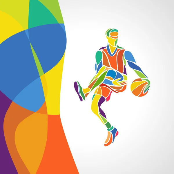 Rio. 2016 Brazilië spelen abstract kleurrijk patroon met basketballer — Stockvector