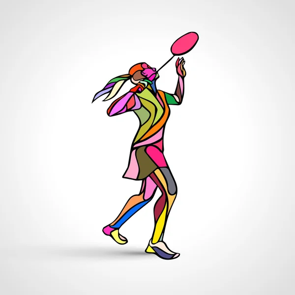 抽象的な女性バドミントン プレーヤーの創造的なシルエット — ストックベクタ