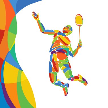 Yaz oyunları Badminton oyuncu ile renkli desen soyut
