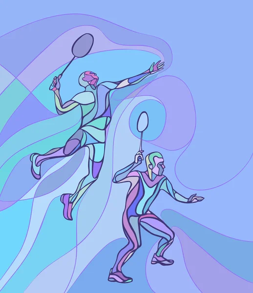 Pánská zdvojnásobuje hráče badmintonu. Barevné vektorové ilustrace — Stockový vektor