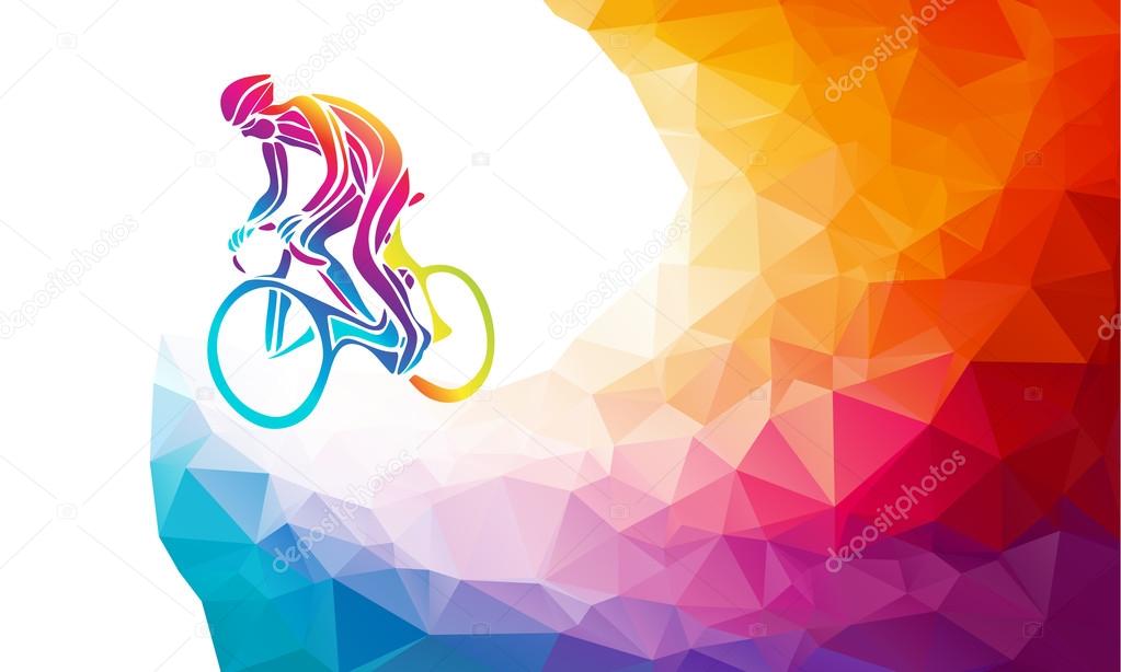 Professional cyclist involved in a bike race. Polygonal low poly