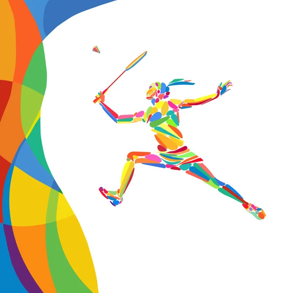 Abstrakta färgstarka mönster med badmintonspelare — Stock vektor