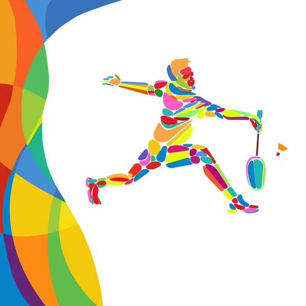 Giocatore professionista astratto multicolore Badminton — Vettoriale Stock
