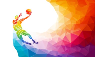 Poligonal geometrik basketbol oyuncu atlama atış