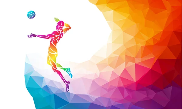 Silhouette couleur du joueur de volley-ball en position d'attaque — Image vectorielle