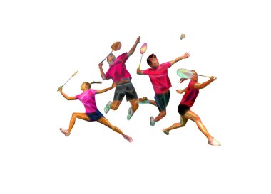 Badminton oyuncuları takım davetli spor posteri