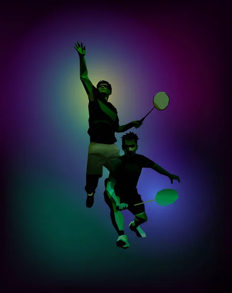 Affiche de sport avec joueurs de badminton — Image vectorielle