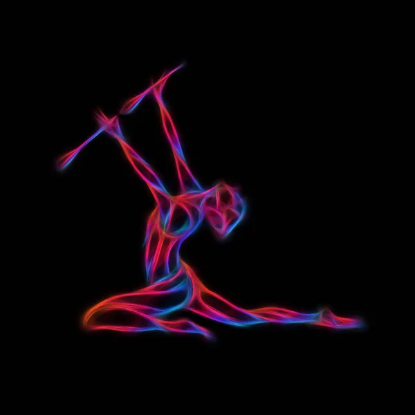 Kreativ siluett av gymnastiska flicka med klubbar. Konst gymnastik flexibel flicka — Stockfoto