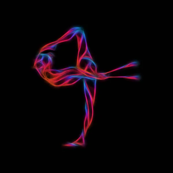 Silhouette créative de gymnastique fille avec des clubs. Art gymnastique fille flexible — Photo