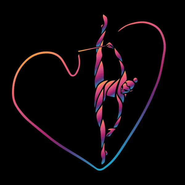 Silhouette créative de fille gymnastique. Gymnastique artistique avec ruban — Image vectorielle