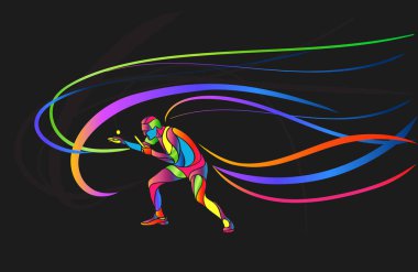 Masa tenisi sporu. Ping pong soyut renkli oyuncu